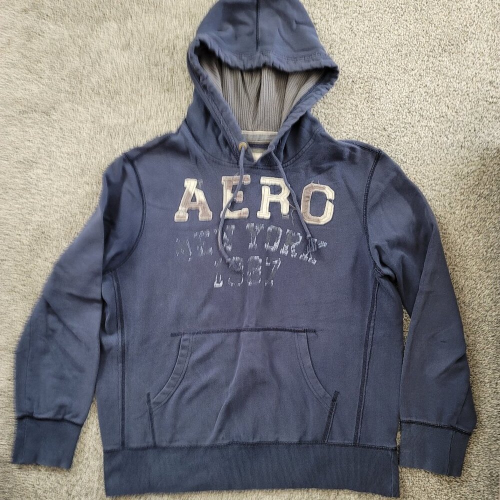 Men's Blue AEROPOSTALE Hooded Sweatshirt Large